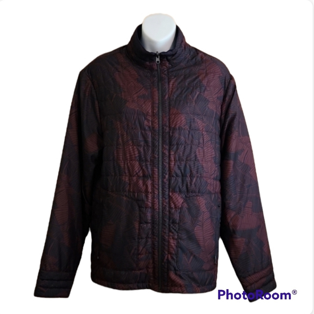 Murano Warm Zip-Up Utility Coat Quilted Fleece Lined Leaf Print Jacket Men's M